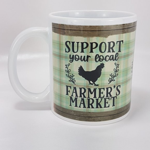 Vintage Statement Mug Teacup Support Your Local Farmers Market Graphic Quote - Picture 6 of 14